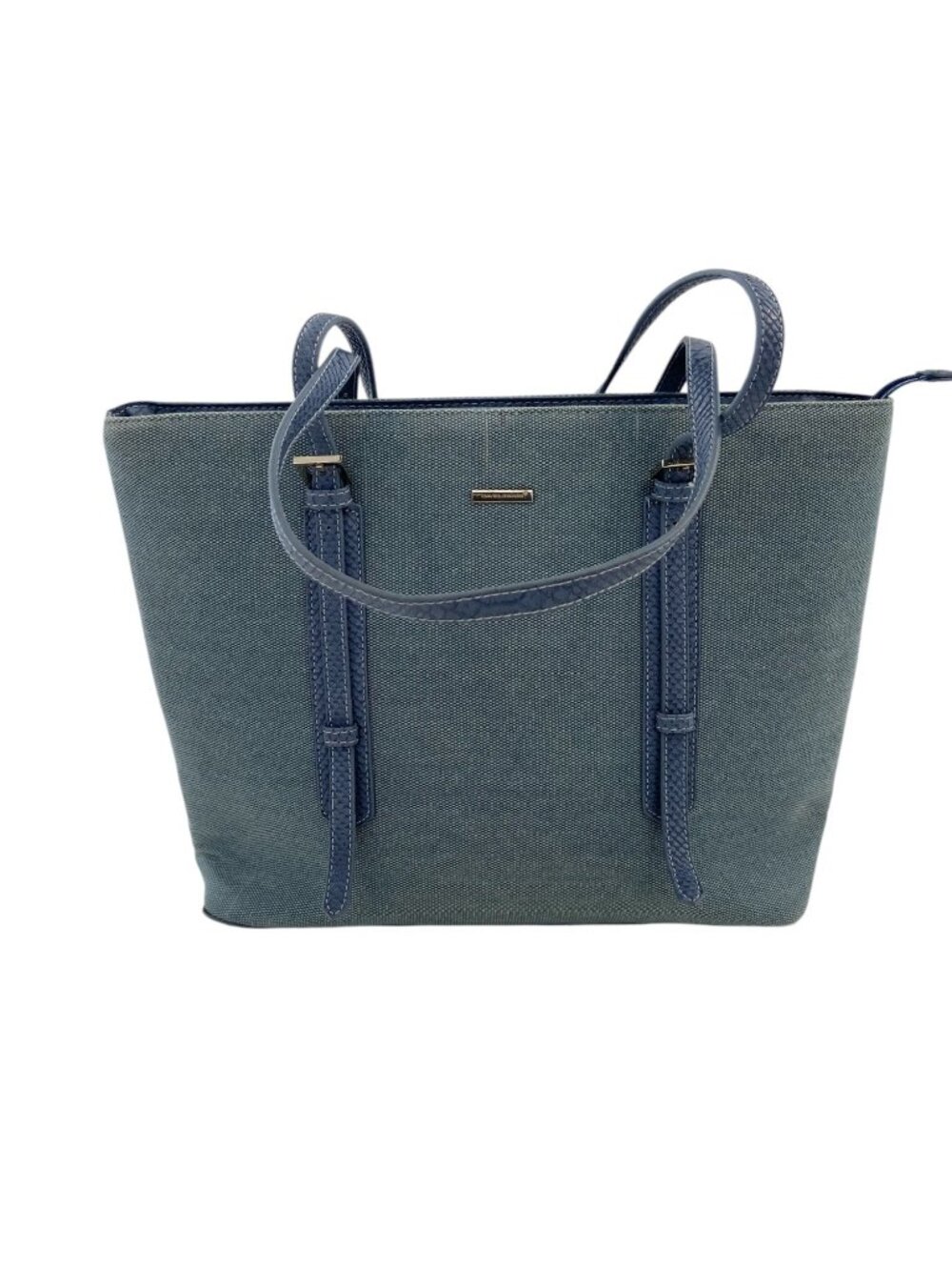 David Jones Paris Structured Blue Minimalist Big Purse-Tote Bag With Adjustable